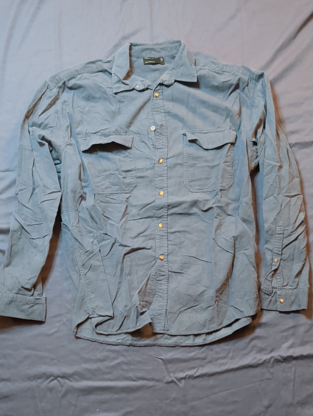 Men's Long Sleeve Corduroy Button-Up Shirt in Dusty Blue